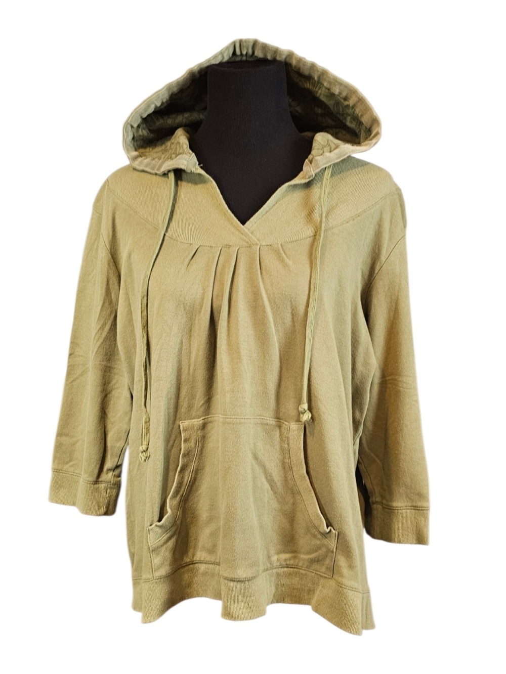 Avenue Velour Trim Hoodie 18/20 Fairycore Goblincore Lagenlook Olive Green